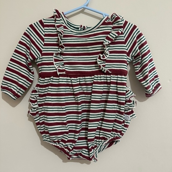 RUFFLE Butts 3/6 Months Peppermint Stripped Waterfall Bubble Romper - Picture 2 of 7